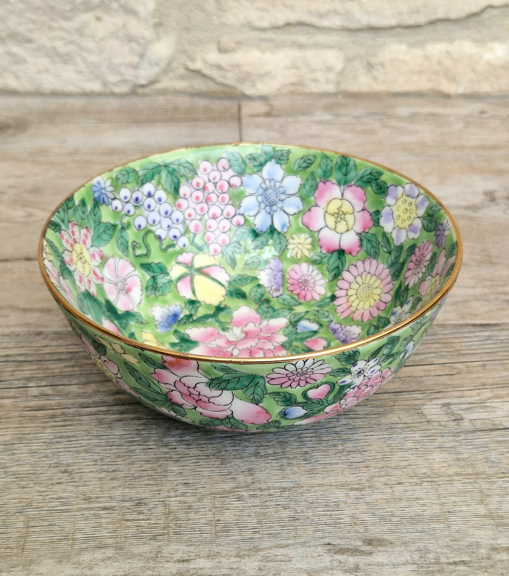 Chinese Republic Period 'Mille Fleur' Porcelain Bowl All-Over Hand-Painted Famille Rose 6" Decorative Bowl