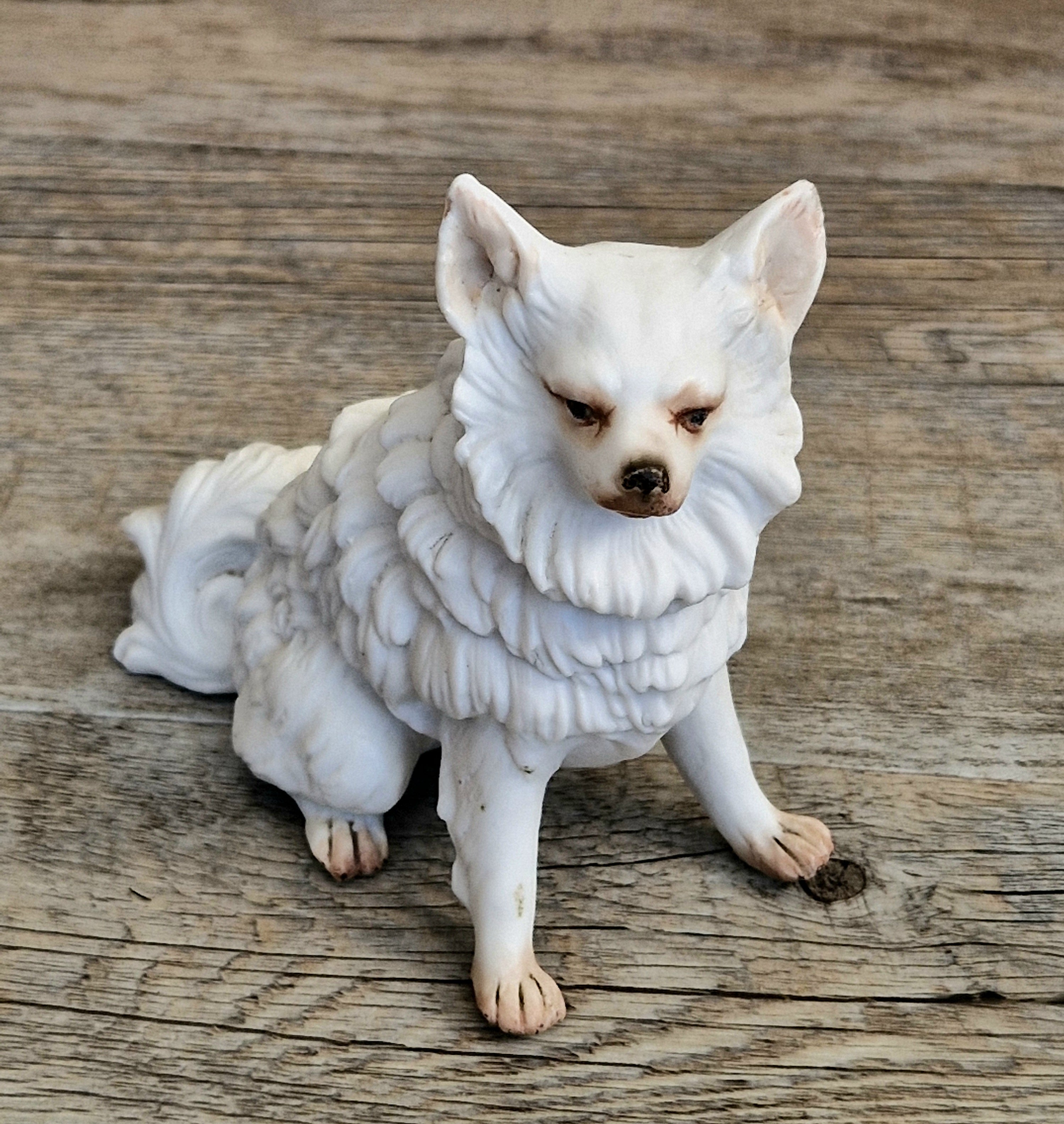 Antique Heubach Bisque Sitting Spitz Dog: German Figure, Circa 1864-1880
