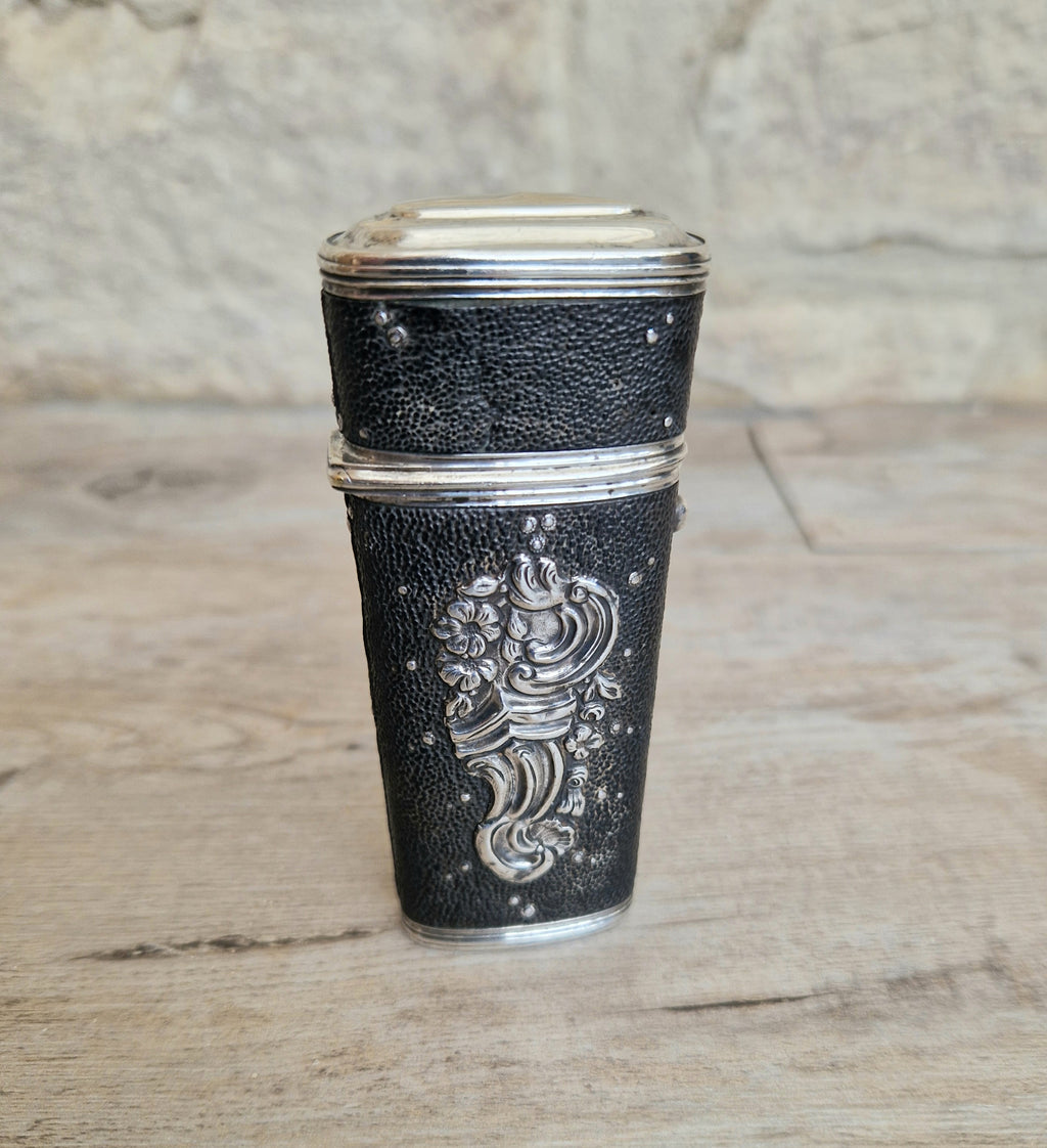 18th Century Etui French Black Shagreen & Silver Necessaire Case Rare Early Example