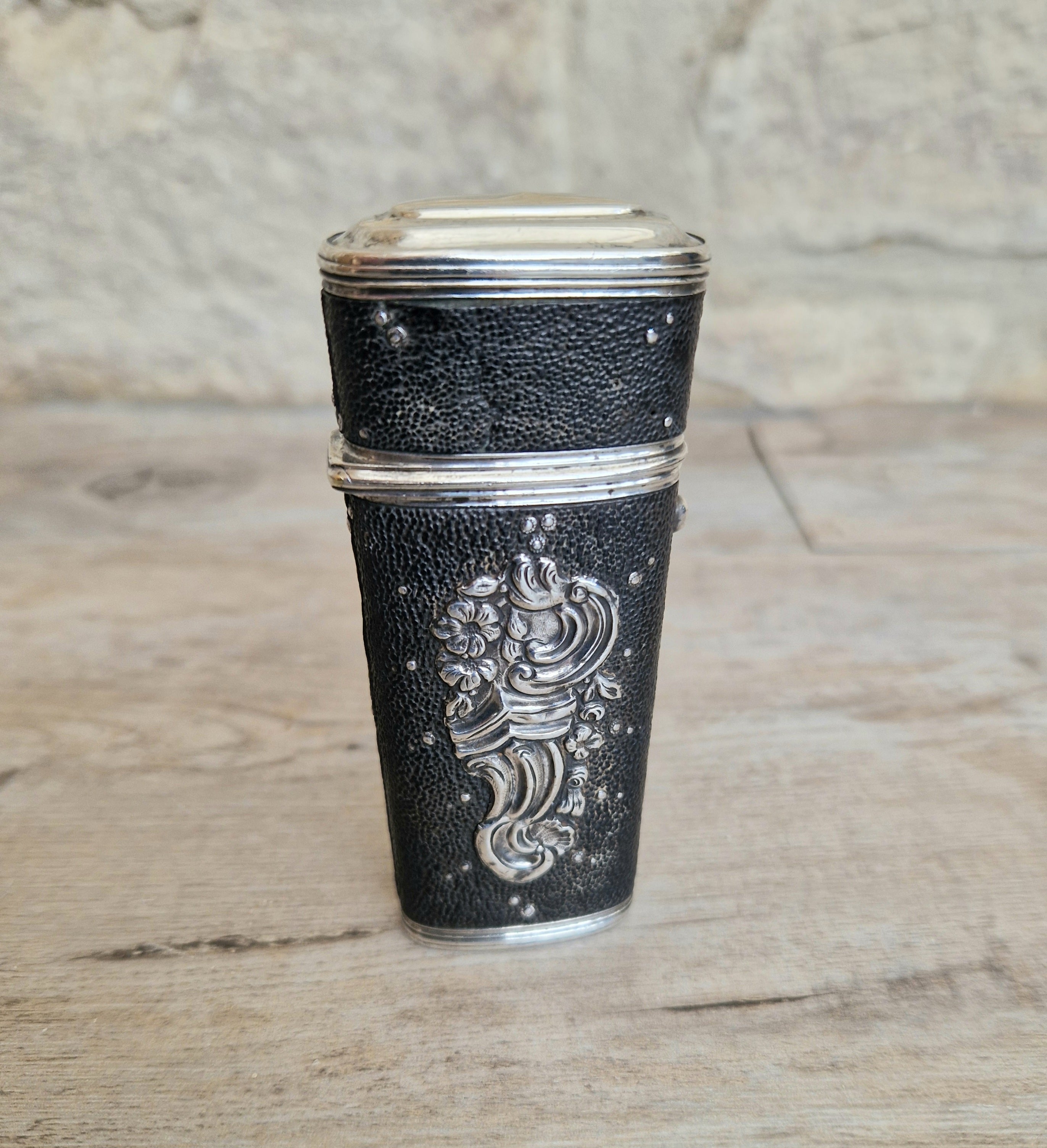 18th Century Etui French Black Shagreen & Silver Necessaire Case Rare Early Example