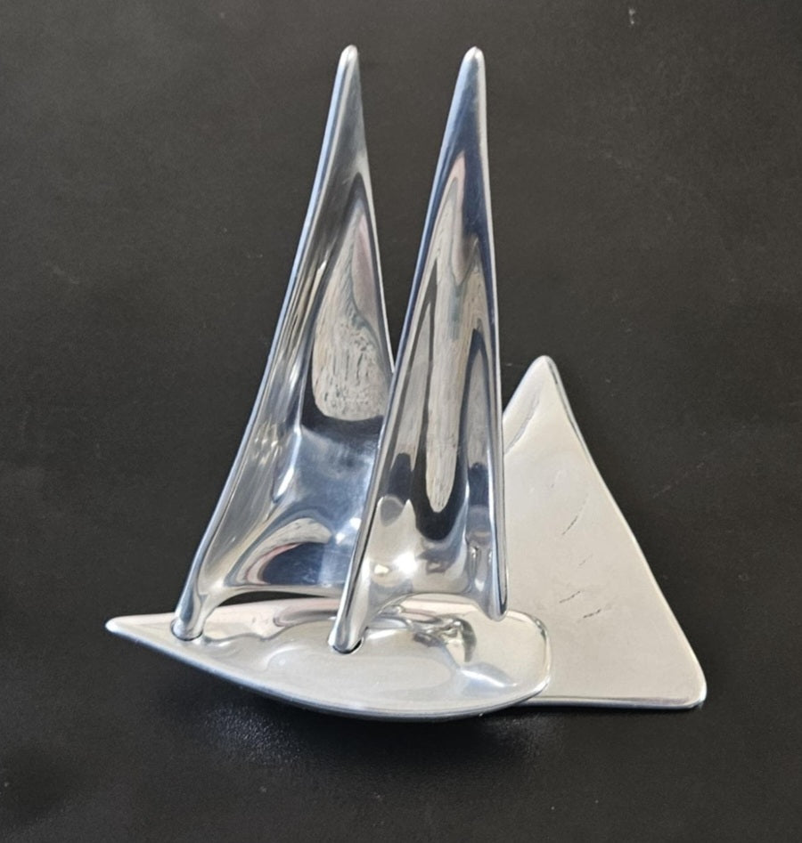 Vintage Small Hoselton Sailing Boat Art Sculpture Nautical Maritime Canadian Artist Cast Aluminum 16cm Tall X 13.5 Across