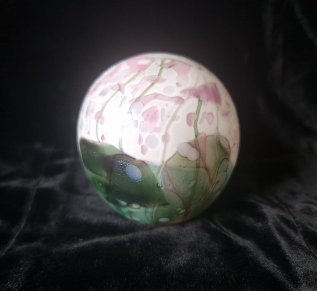Isle Of White Art Studio Glass Vintage Lilac Flower Garden Ball Paperweight
