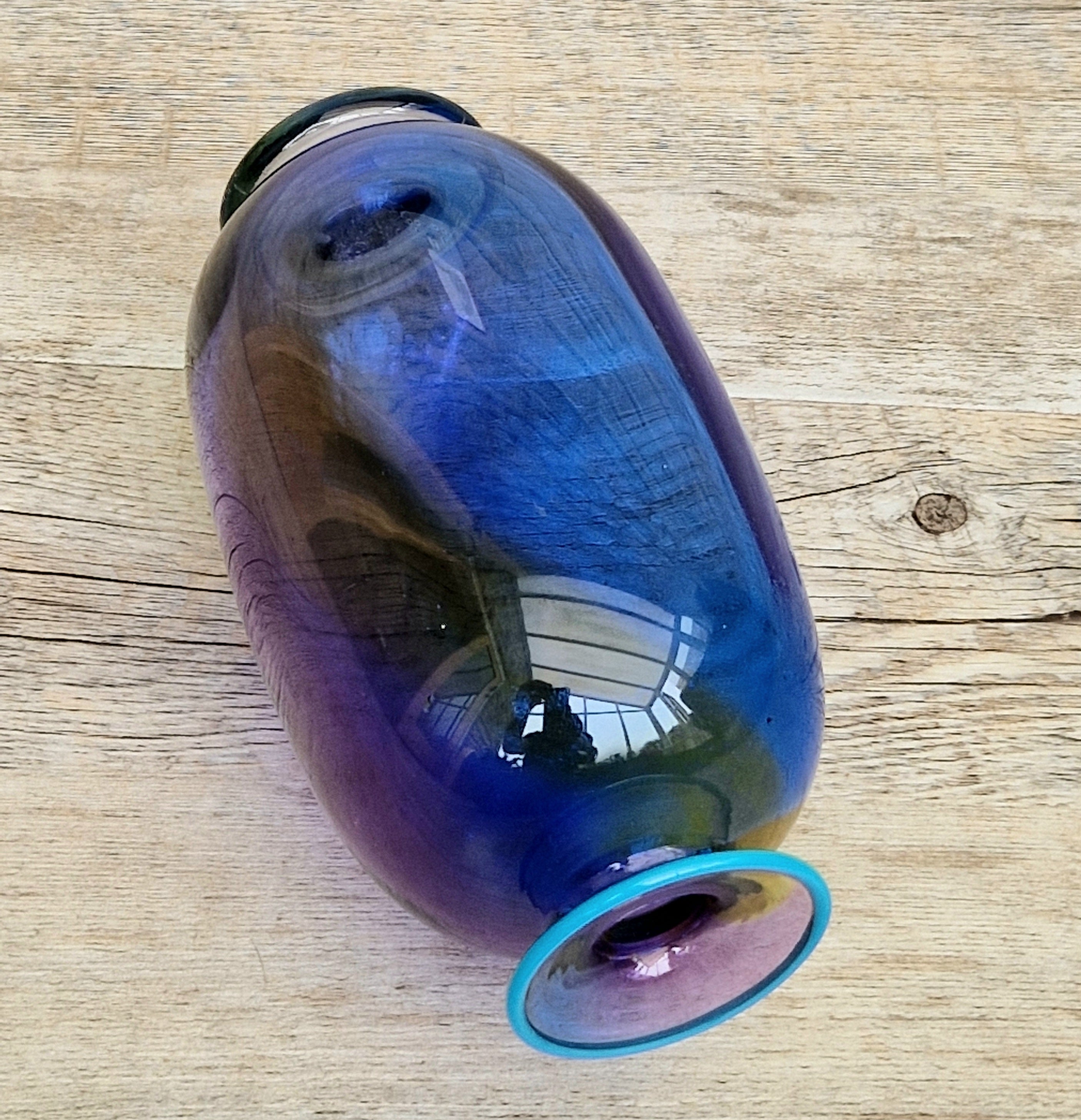 Transjö Hytta Swedish Art Glass Rainbow Vase WRC Signature Ann Wolff, Jan-Erik Ritzman and Sven-Åke Carlsson Vintage Mid Century Piece 6"