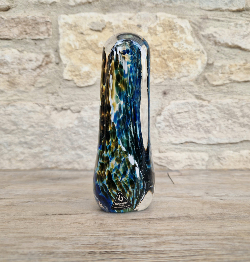 1980's Isle of Wight Art Glass 'Off the Shelf' Obelisk Paperweight Rare & Perfect With Label