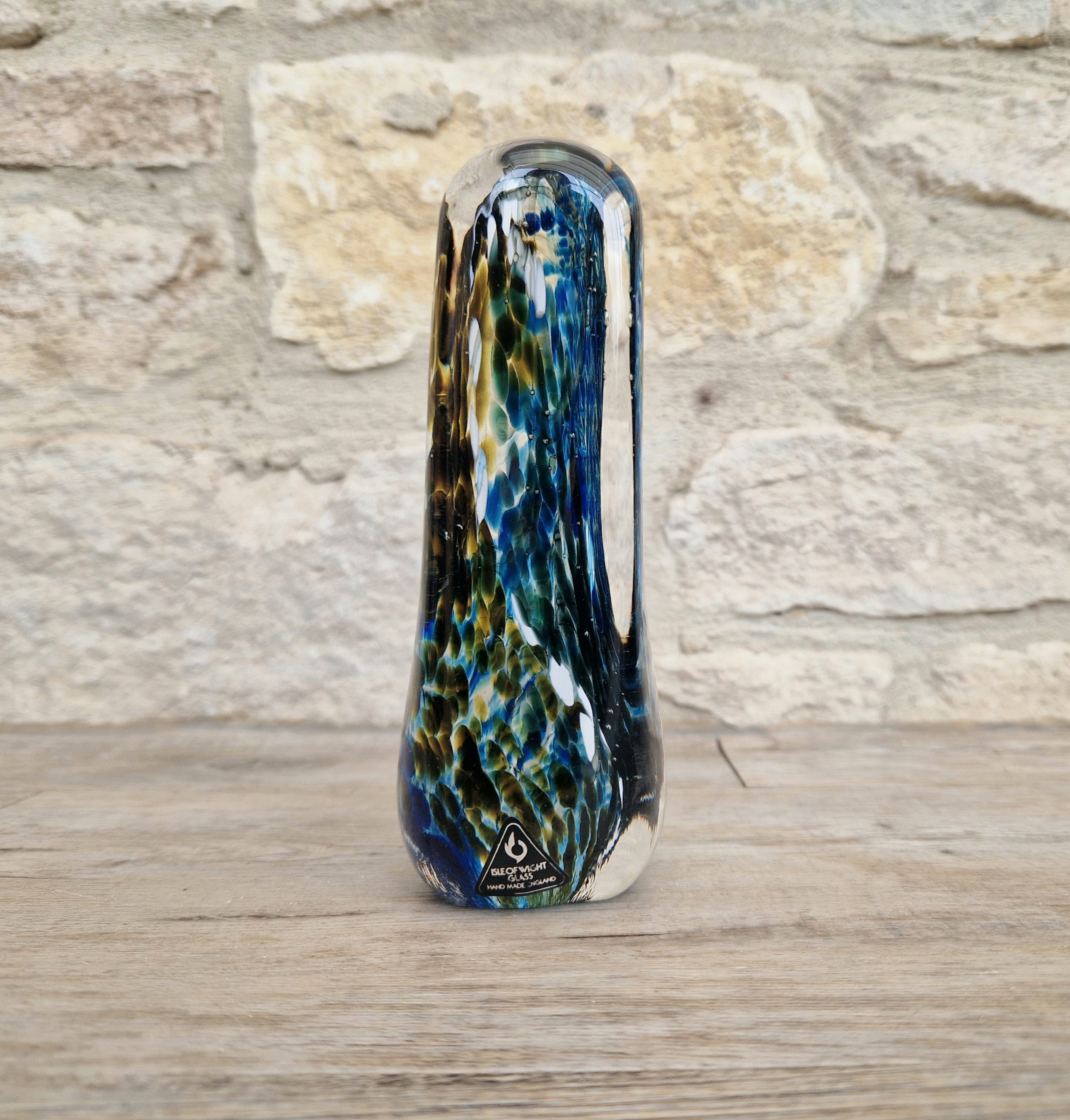 1980's Isle of Wight Art Glass 'Off the Shelf' Obelisk Paperweight Rare & Perfect With Label
