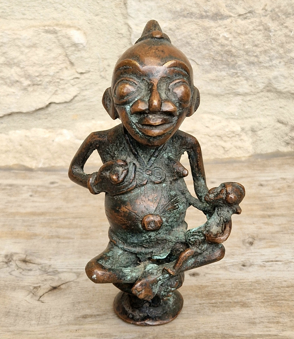 Antique African Tikar Cameroon Cast Bronze Fertility Motherhood Maternity Figure Statue