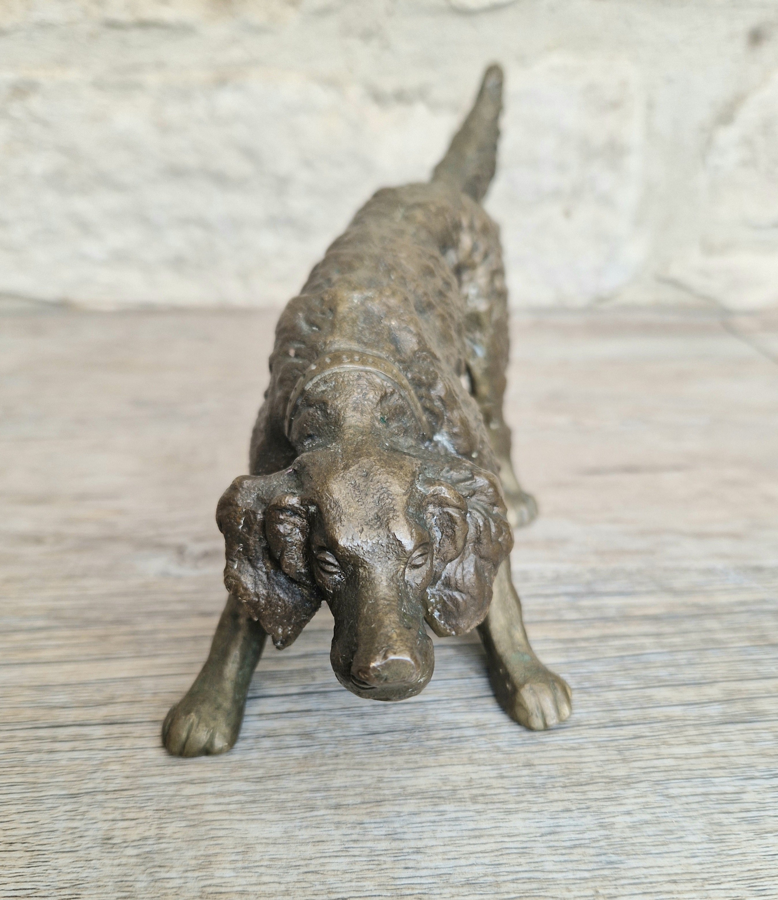 Antique 19th C. Cast Bronze Sculpture Of A Hunting Irish Setter Dog 22cm VGC