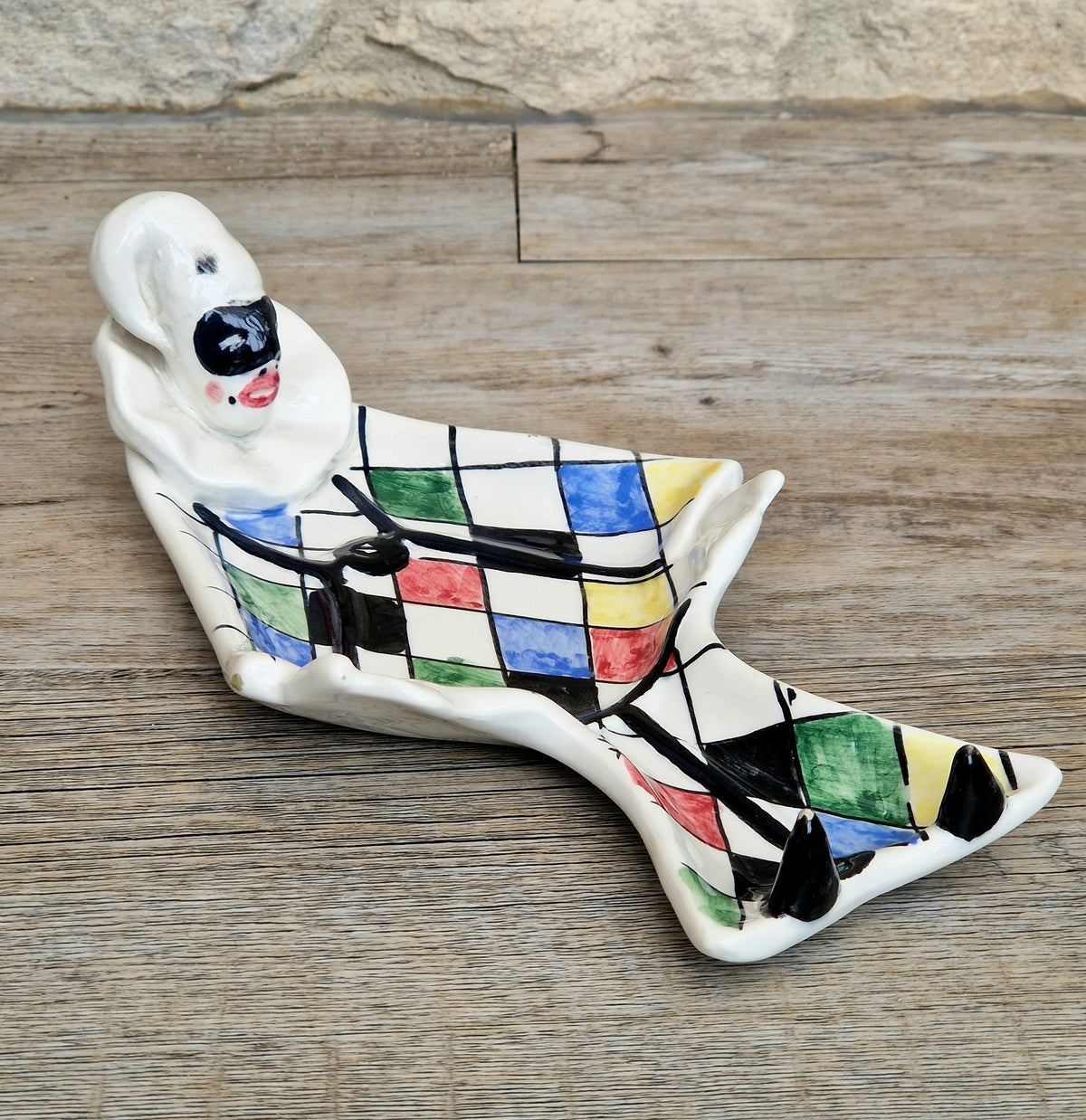 Vintage 1950s Italian Ceramic Harlequin Trinket Dish For.Reg.an Milvia Scarpa Style Catchall Plate Commedia dell Arte Pottery