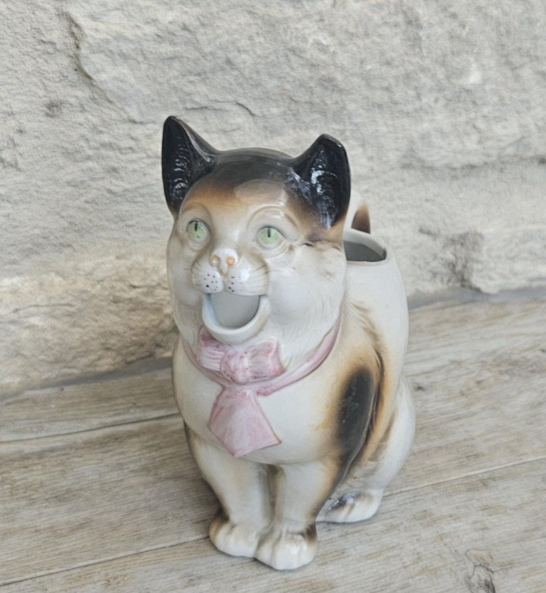 Antique Cat Creamer Jug Schafer & Vater German Porcelain Whimsical Collectible