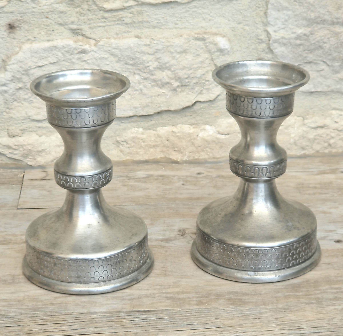 Vintage Norwegian Pewter Candlesticks Pair Olav Cook Mid Century Scandinavian Viking Decor