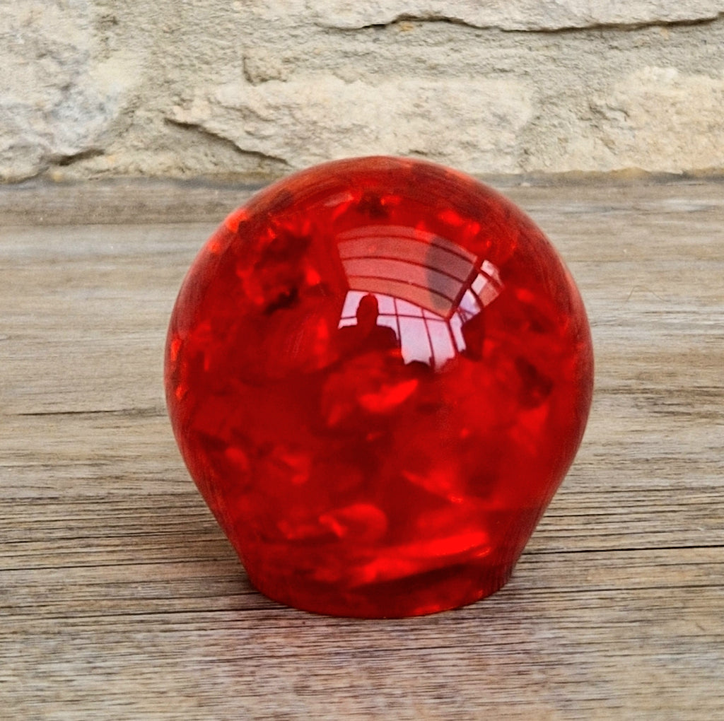 Vintage 1960s Shattaline Resin Orb Paperweight Bright Red Fractured Ice Mid Century Desk Ornament