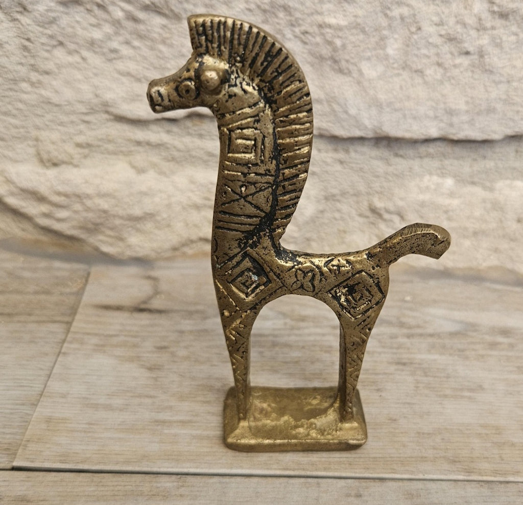 Mid-Century Brass Horse Figure Greek Etruscan Style 9cm Tall