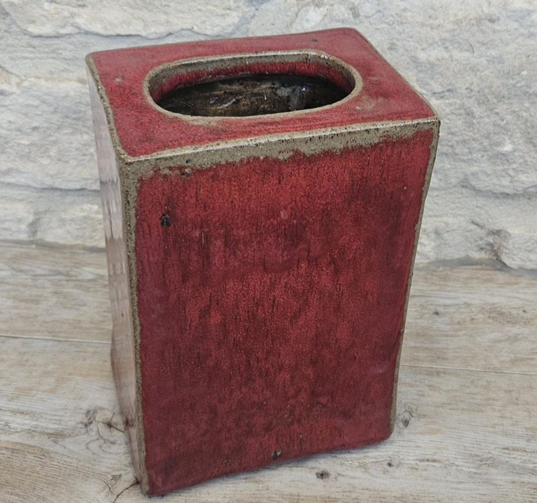 Mcm Habitat Rectangular Redware Glazed Chimney Vase Stoneware 19cm Tall