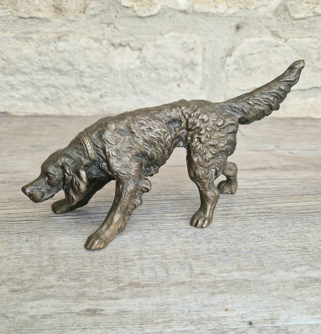 Antique 19th C. Cast Bronze Sculpture Of A Hunting Irish Setter Dog 22cm VGC