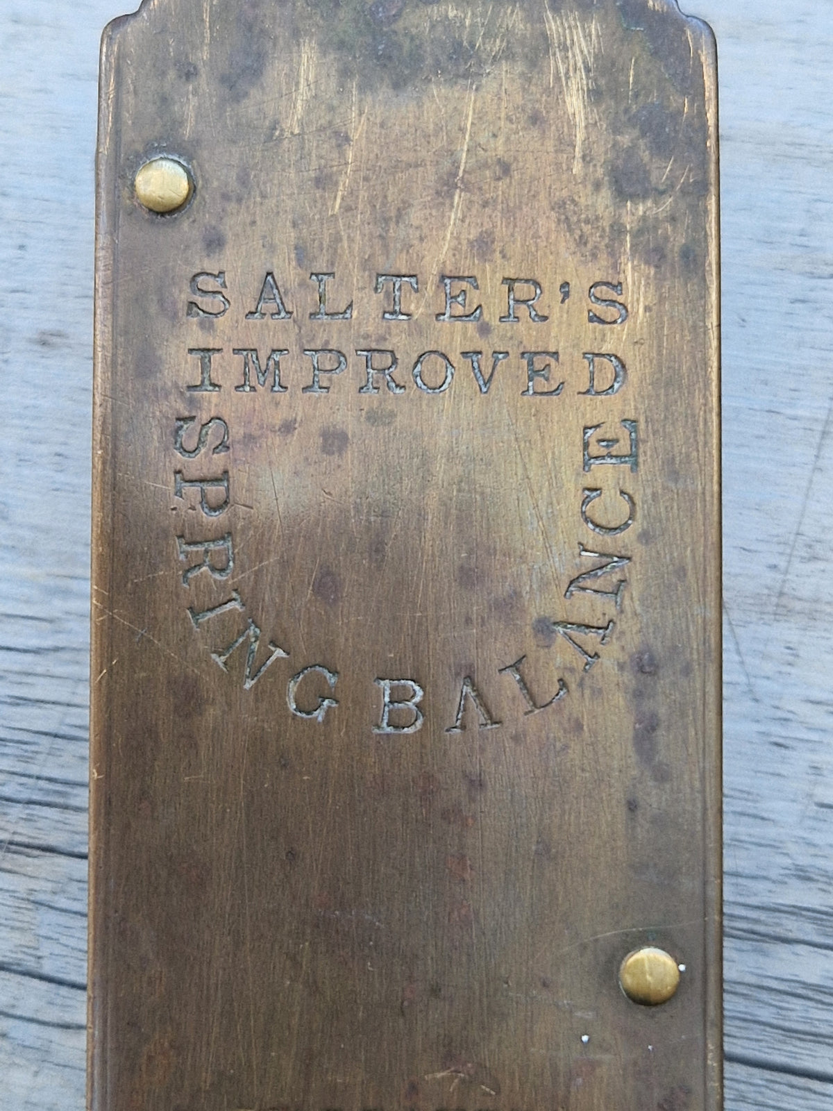 Antique Salter Improved Brass Spring Balance Scale Hanging Pocket Scales 32.5cm Working