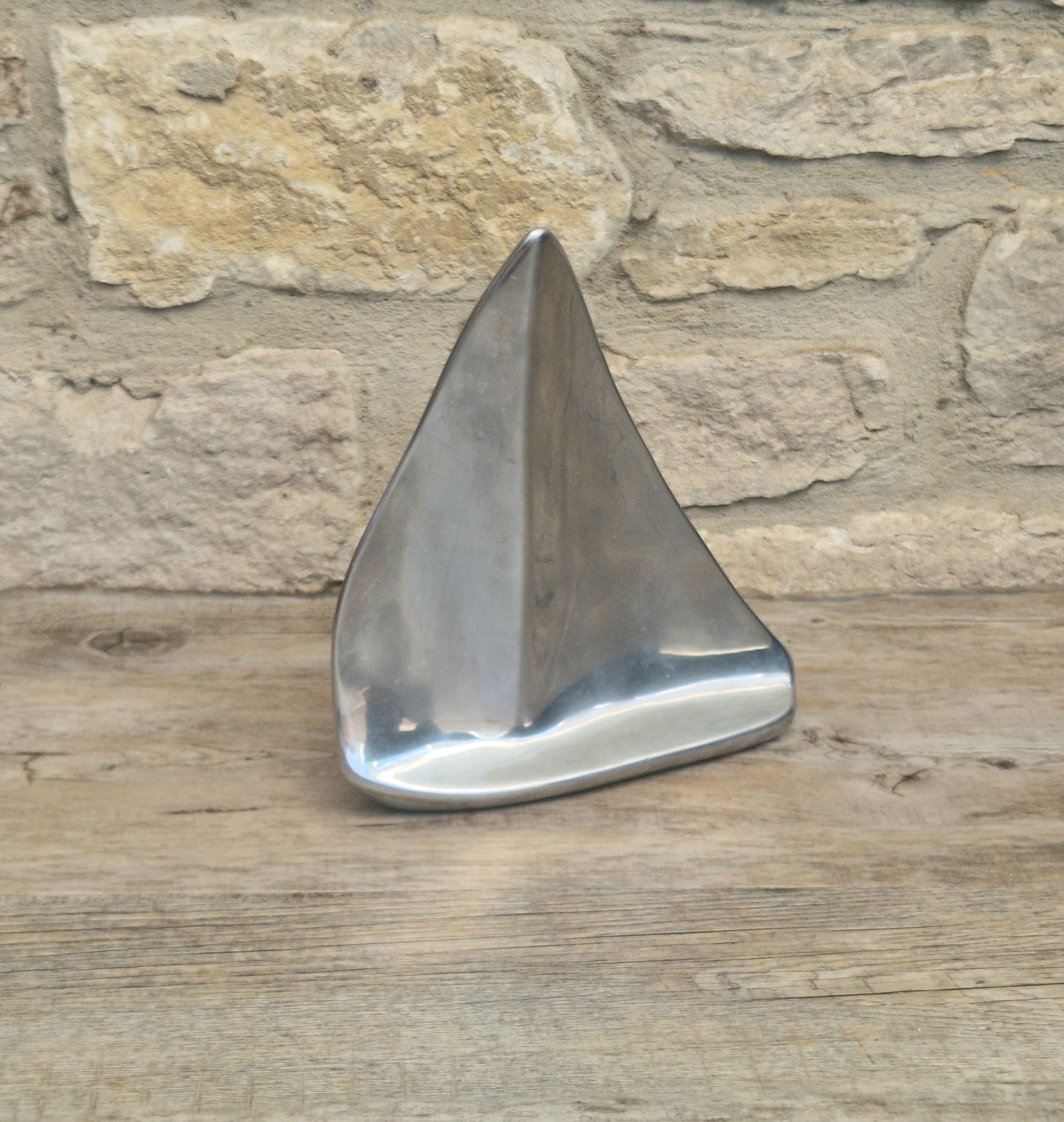 Vintage Hoselton Sailboat Stylised Aluminium Sculpture Signed Minimalist Nautical Decor