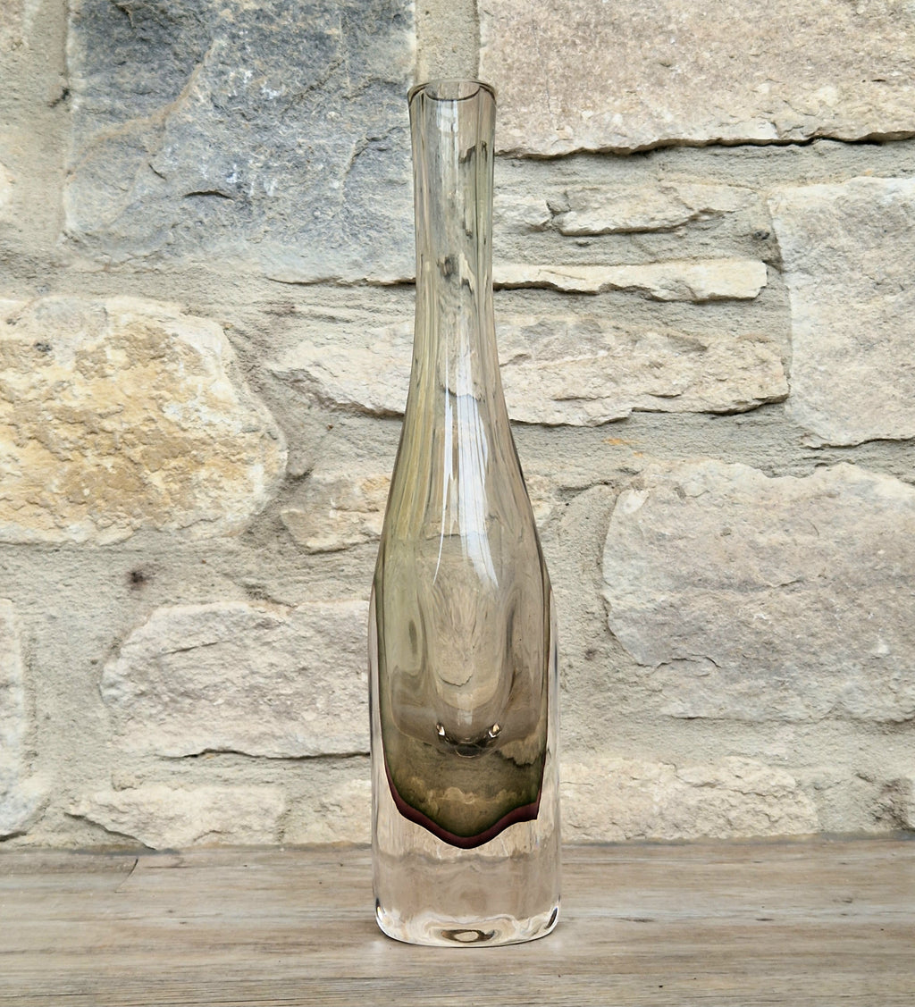 Rare Mid Century Heavy Hand Blown Triple Sommerso Art Glass Bottle Vase 31cm