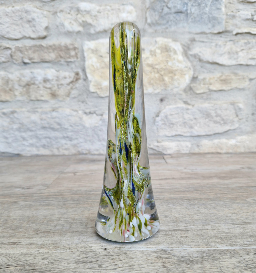 Devil's Fire Tower Green Art Glass Obelisk Paperweight 18.4cm 19th Century