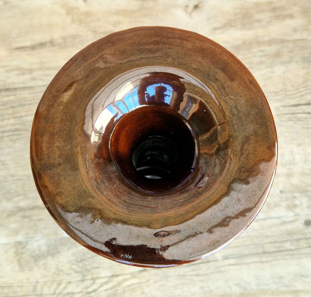 Vintage 1970s Studio Pottery Chalice Vase 32.5cm Terracotta Mid Century Modern Art Glaze