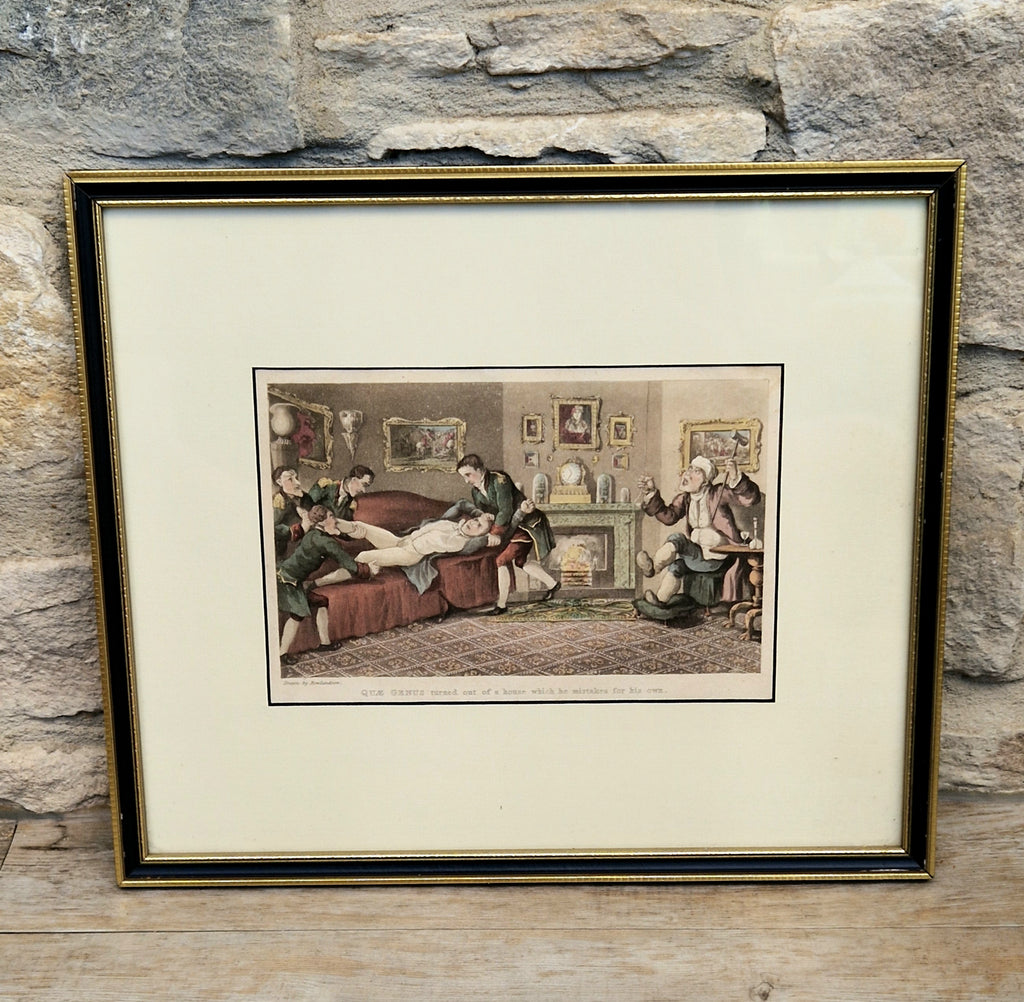 Thomas Rowlandson Lithograph Print 'Quae Genus turned out of a house which he mistakes for his own' Framed Wall Art