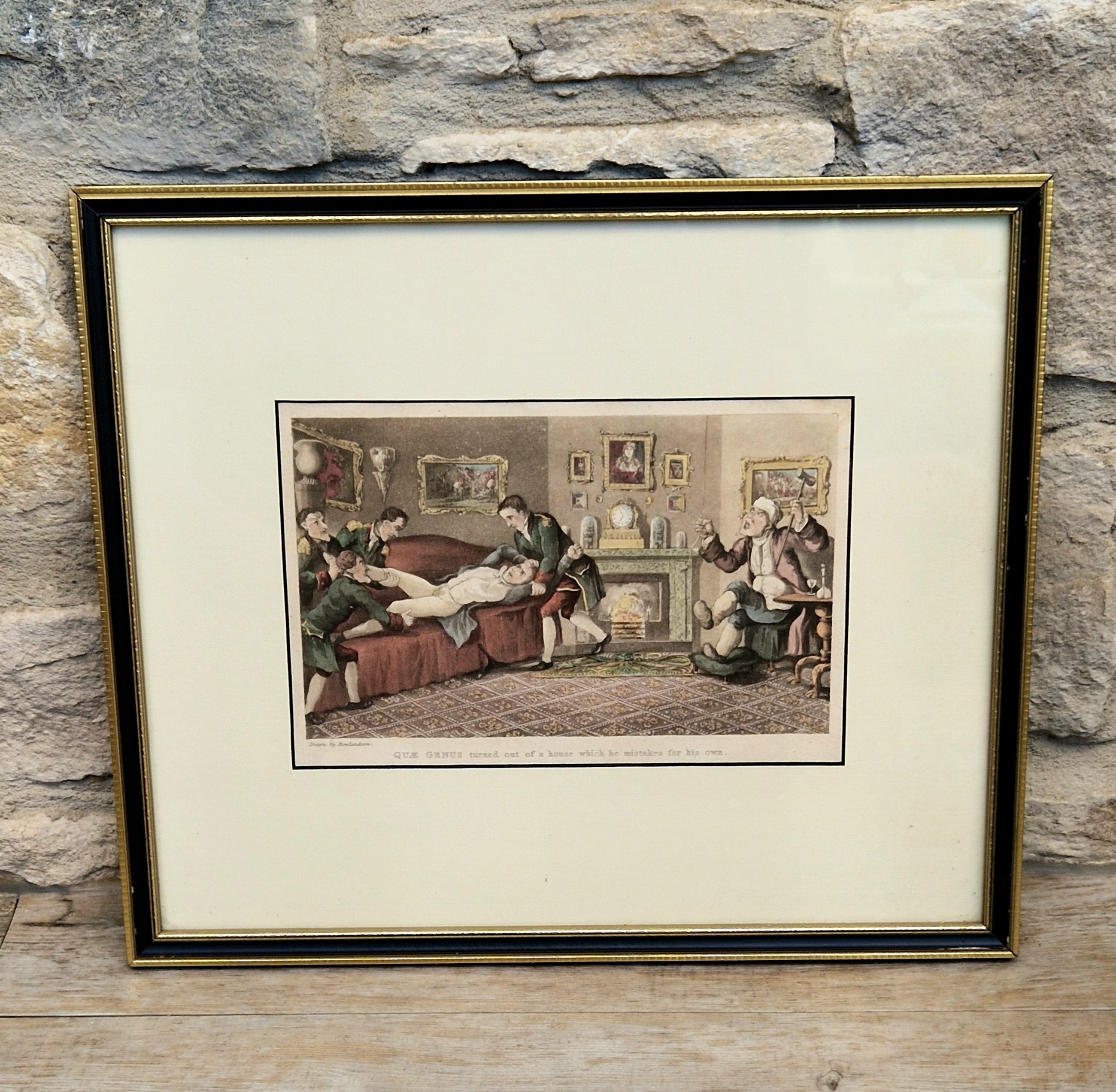 Thomas Rowlandson Lithograph Print 'Quae Genus turned out of a house which he mistakes for his own' Framed Wall Art