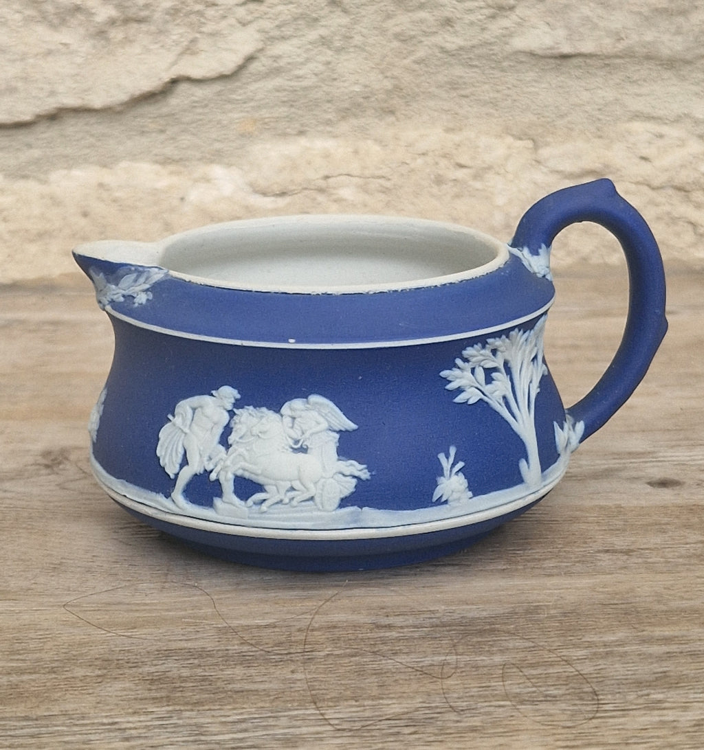 19th Century Wedgwood Jasperware Creamer Dark Blue Dipped Body with Neoclassical Cameos