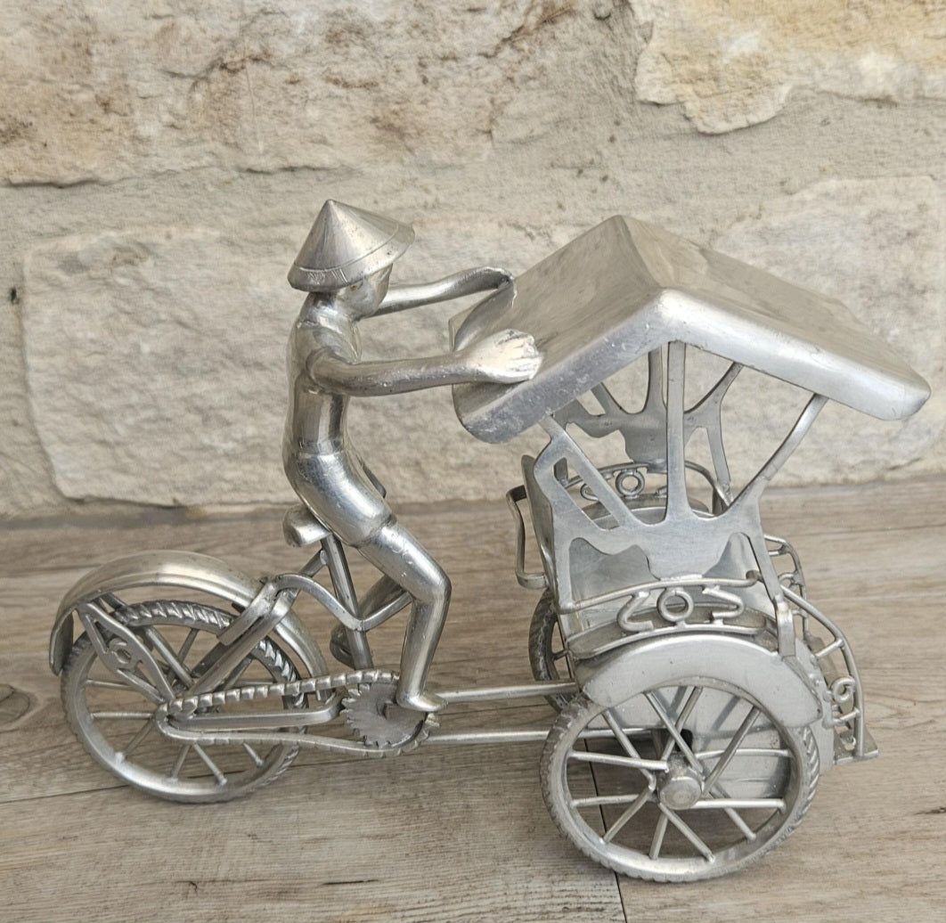 Vintage Asian Rickshaw Ornament Sturdy 14cm Tall Display Figurine Collectible Home Asian Decor Gift Art