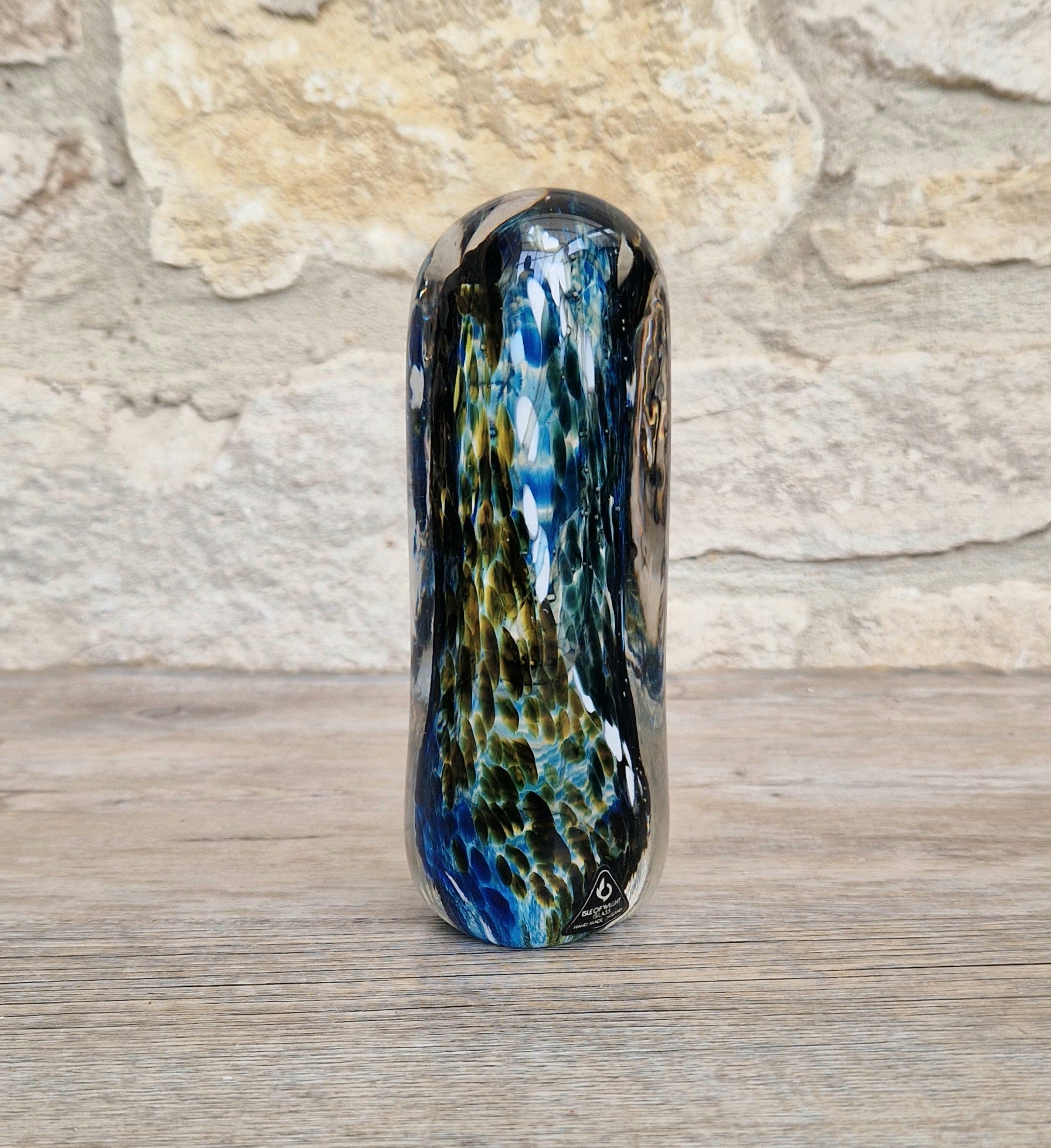 1980's Isle of Wight Art Glass 'Off the Shelf' Obelisk Paperweight Rare & Perfect With Label