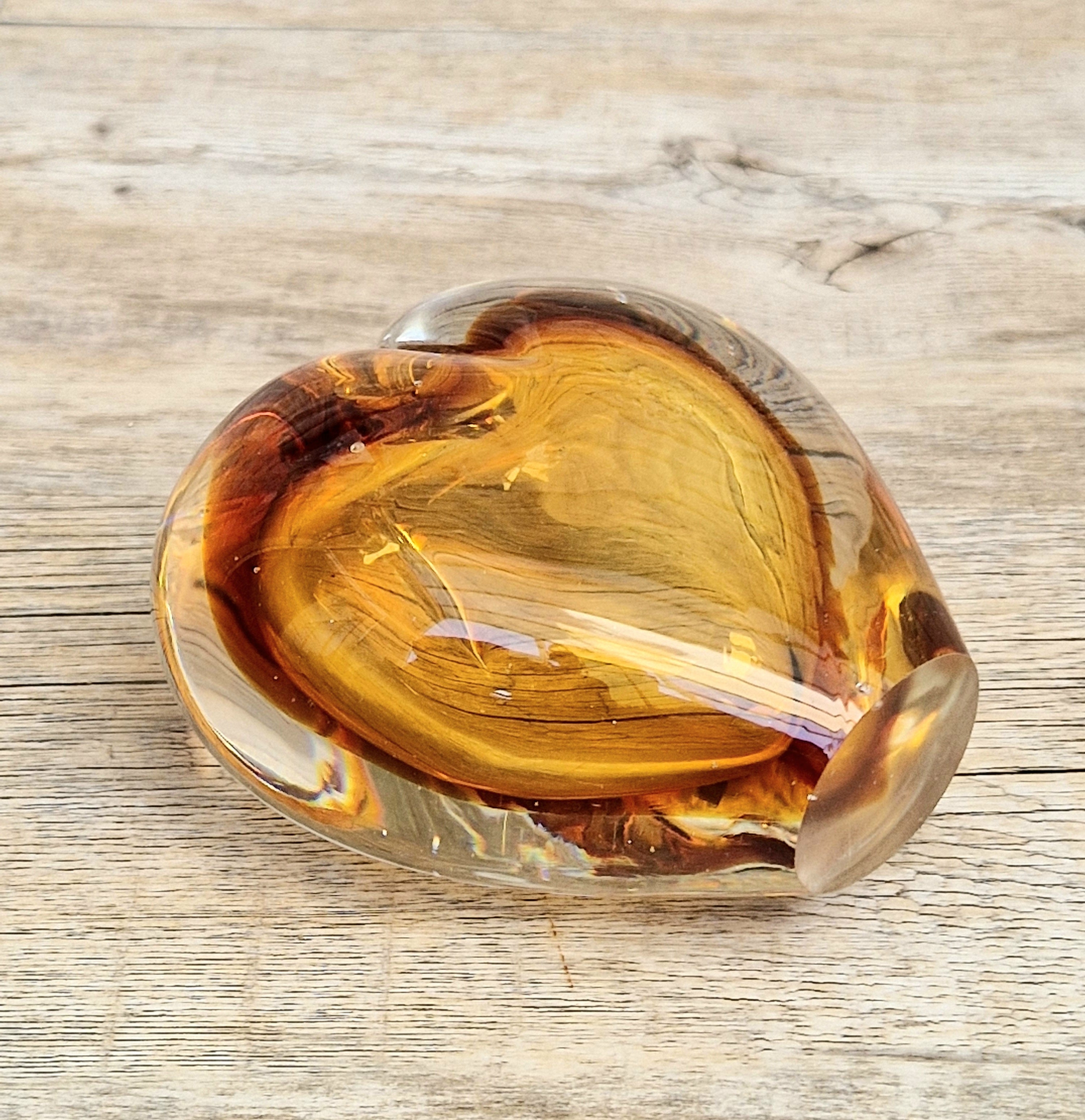 Vintage Mid Century Murano Sommerso Amber Art Glass Heart Vase Paperweight Seguso Sculptural Decor