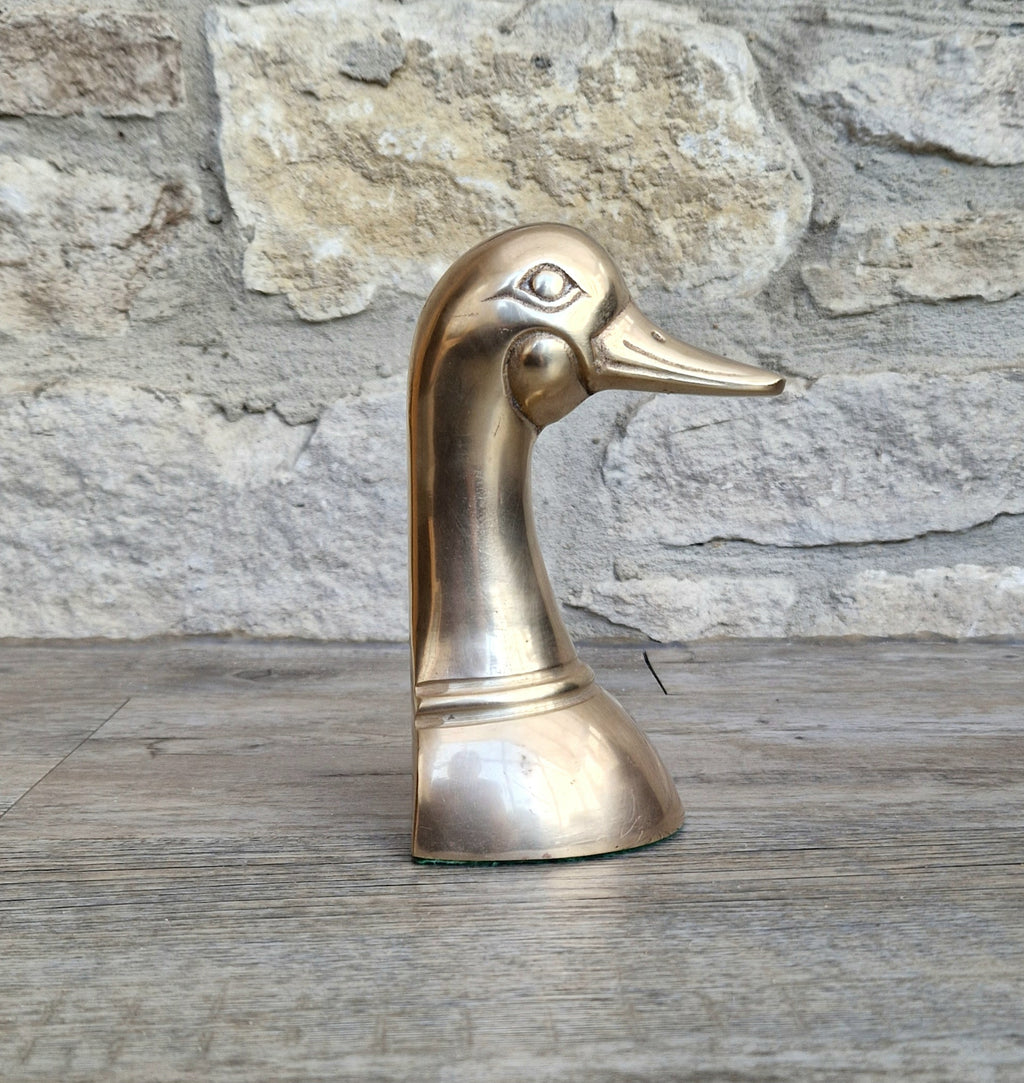 1950s Brass Duck Head Figurine Single Brass Duck Bookend Ornament