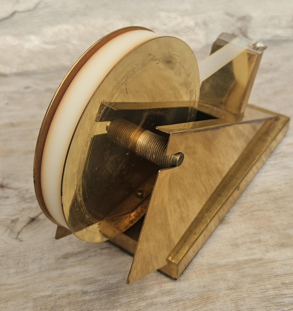 Vintage Postmodern Sculptural Brass Tape Dispenser TARNISHED Desktop Office Supply Art Collectible