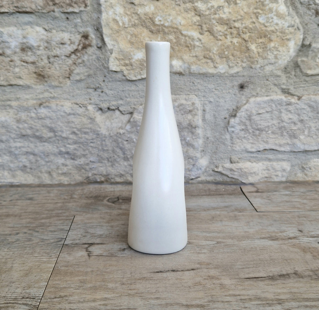 Fulham Pottery White Vase Satin Glaze Textured Cut Away Design Stem Vase Vintage