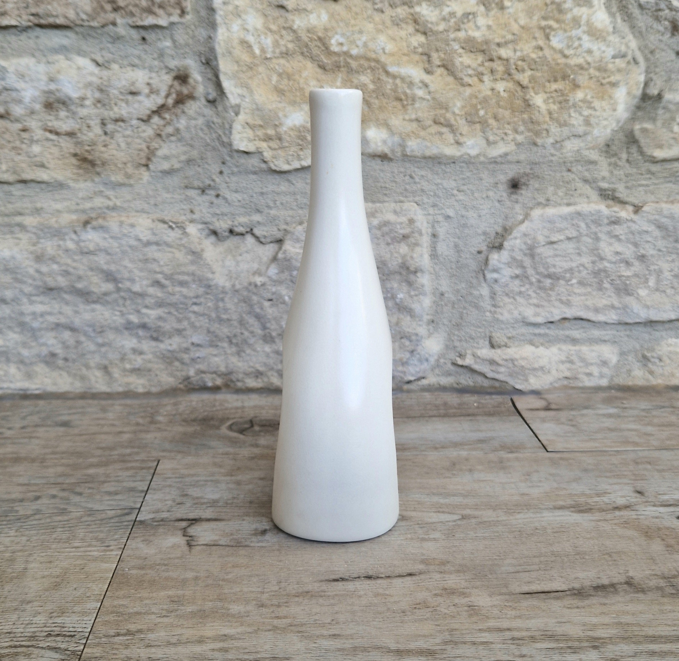 Fulham Pottery White Vase Satin Glaze Textured Cut Away Design Stem Vase Vintage