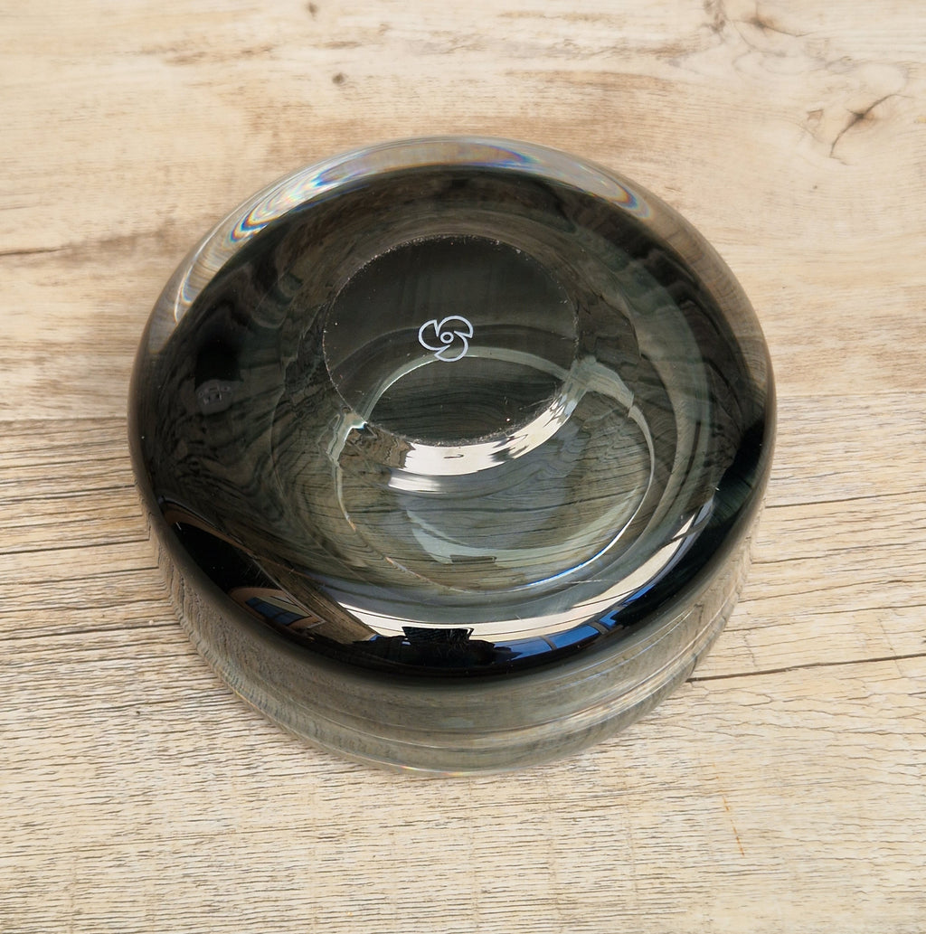 Per Lutken For Holmegaard 'Flying Saucer' Bowl MCM Smoke Blue Danish Art Glass 1960's