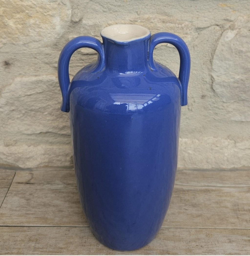 Antique Royal Doulton Vase Blue Stoneware Made in England 8" Tall