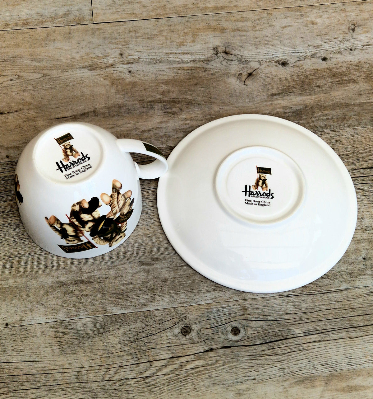 Vintage Harrods Knightsbridge London Bear Bone China Extra Large Breakfast Cup & Saucer 1 Pint