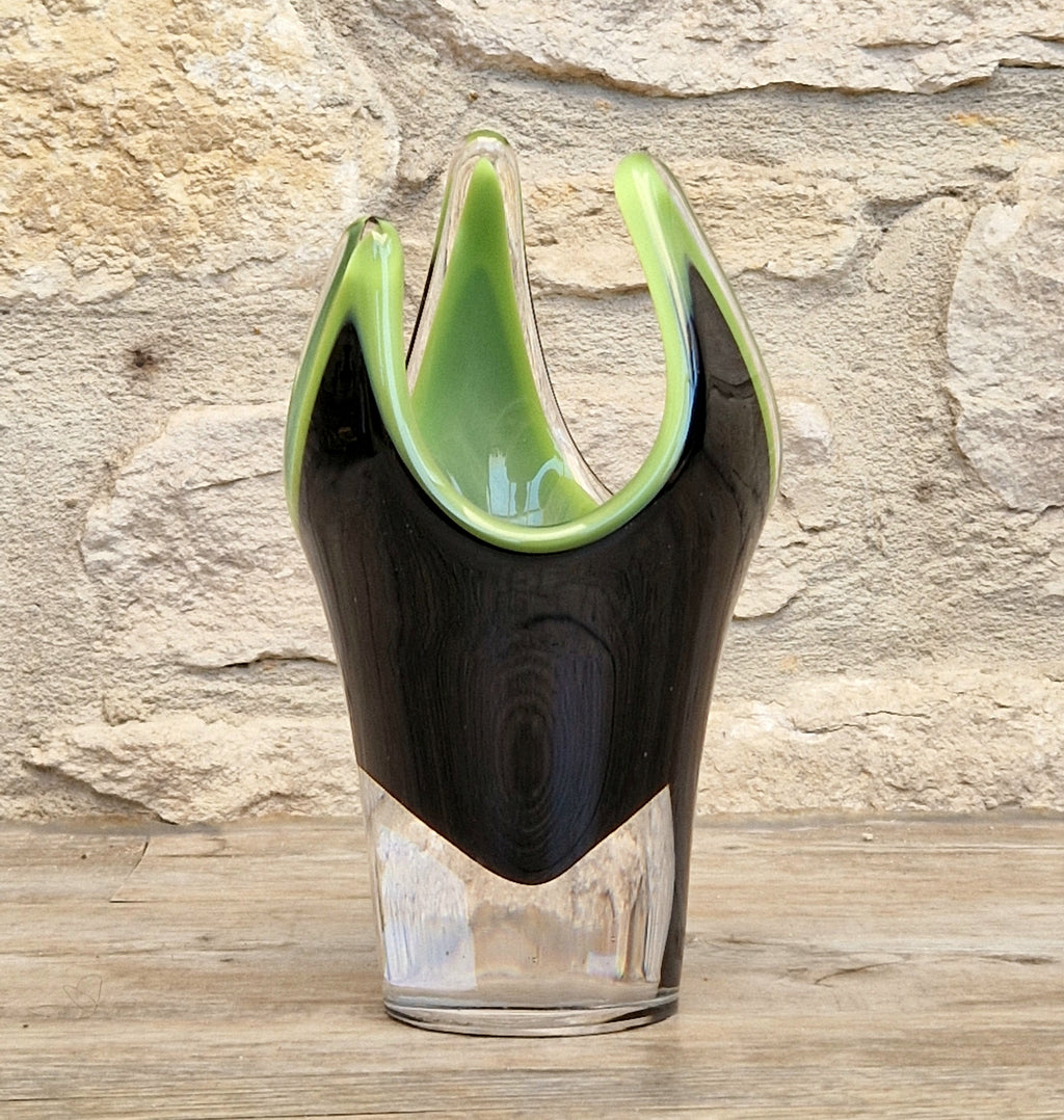 Reijmyre Harlequin Vase Black & Green Signed Paul Kedelv Art Glass, 1958