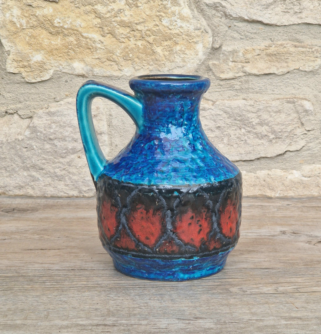 Bay Keramik West German Fat Lava Pottery Jug Vase Mid-Century Bright Blue Vintage