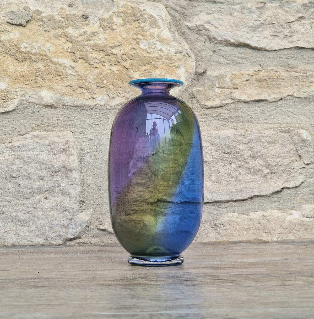 Transjö Hytta Swedish Art Glass Rainbow Vase WRC Signature Ann Wolff, Jan-Erik Ritzman and Sven-Åke Carlsson Vintage Mid Century Piece 6"