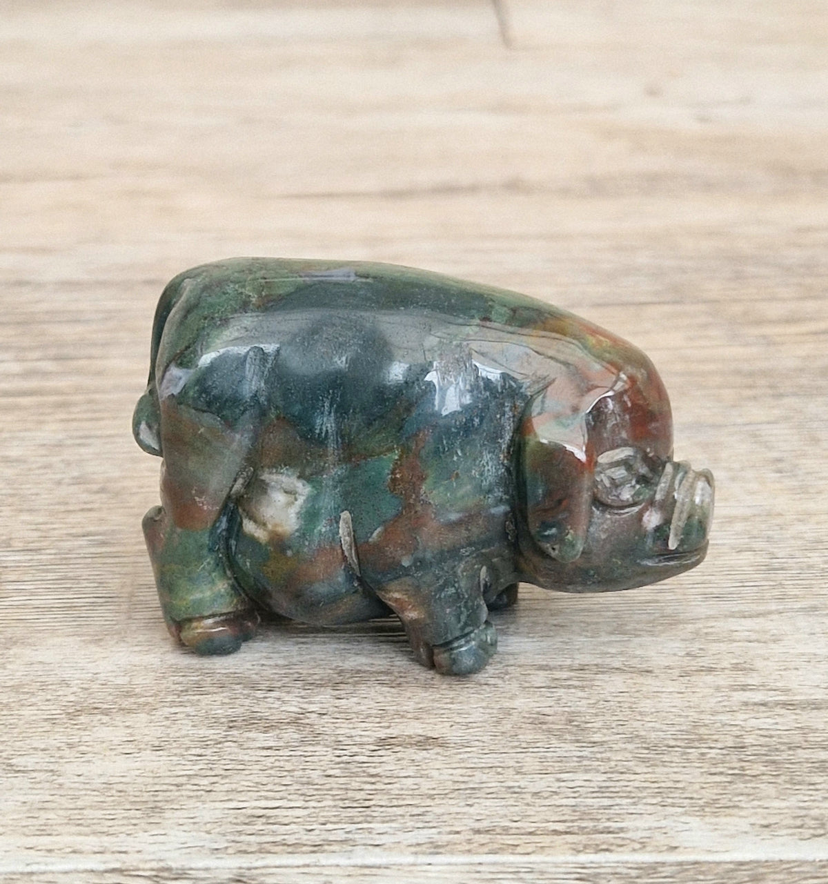 Vintage Fine Carved Moss Agate Standing Pig Figure Ornament 6.3cm