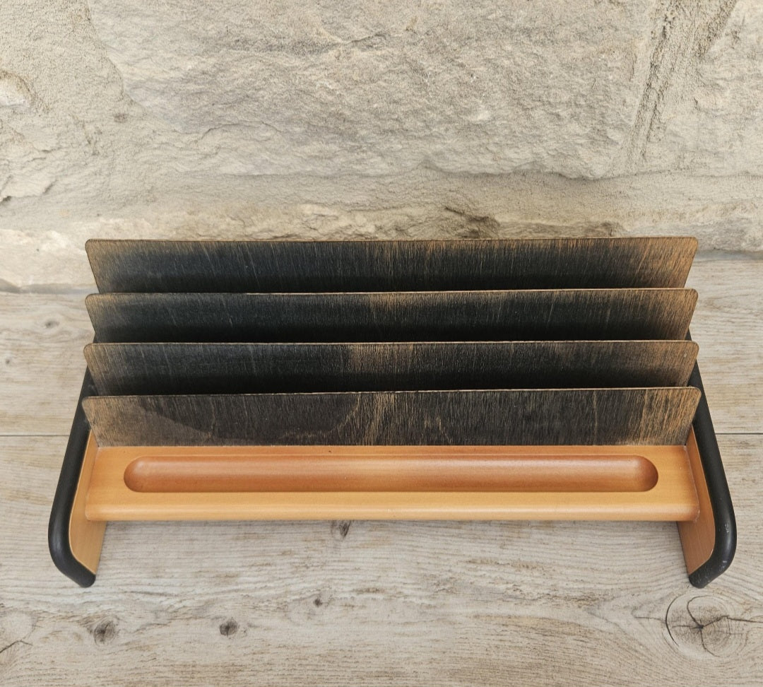 Midcentury Italian Wood Letter rack Giorgio Pizzitutti Designer Stylish Minimalist Decor