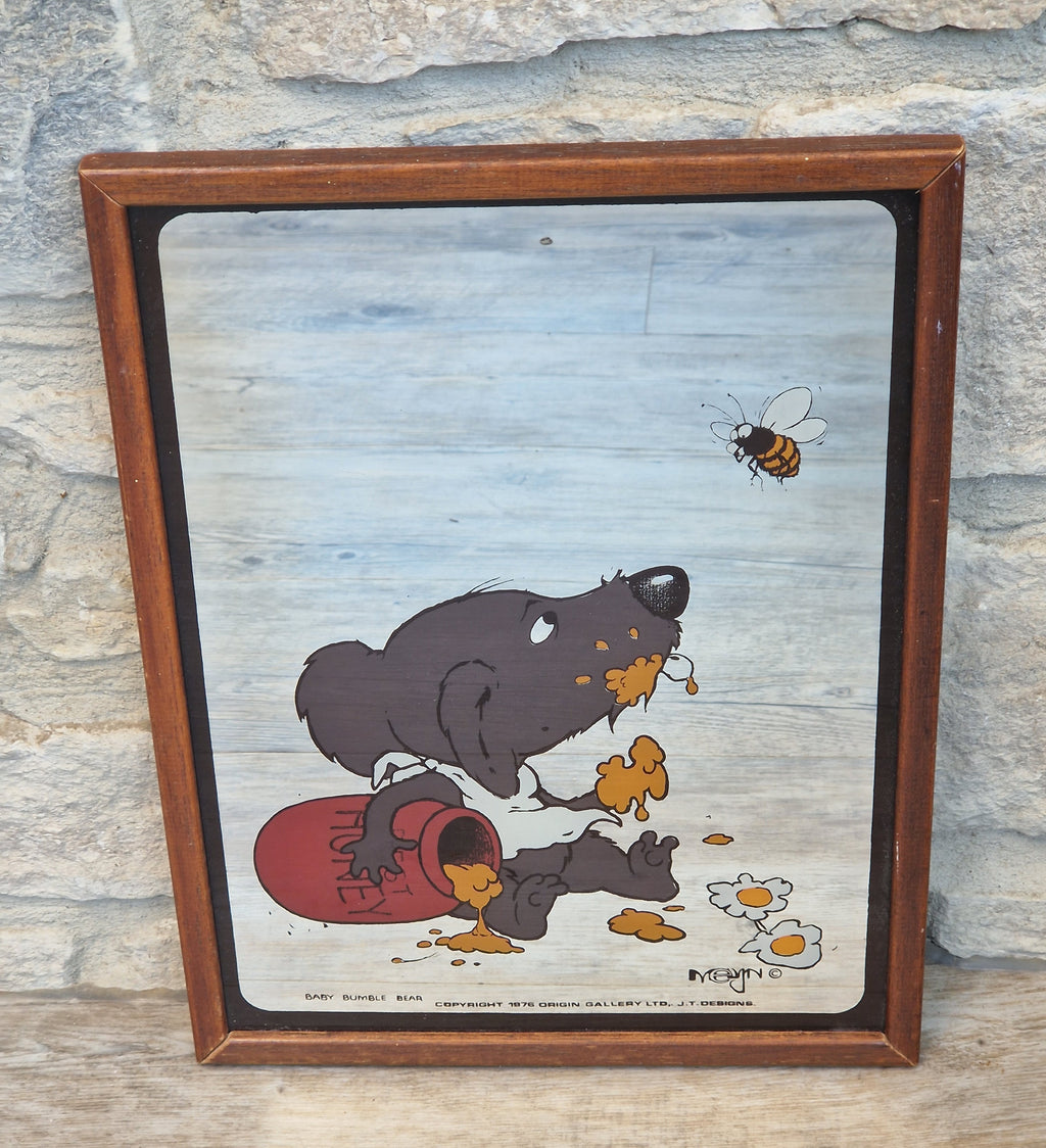 Vintage 1976 Baby Bumble Bear Printed Wall Mirror Retro Nursery Art 32cm x 24.5cm