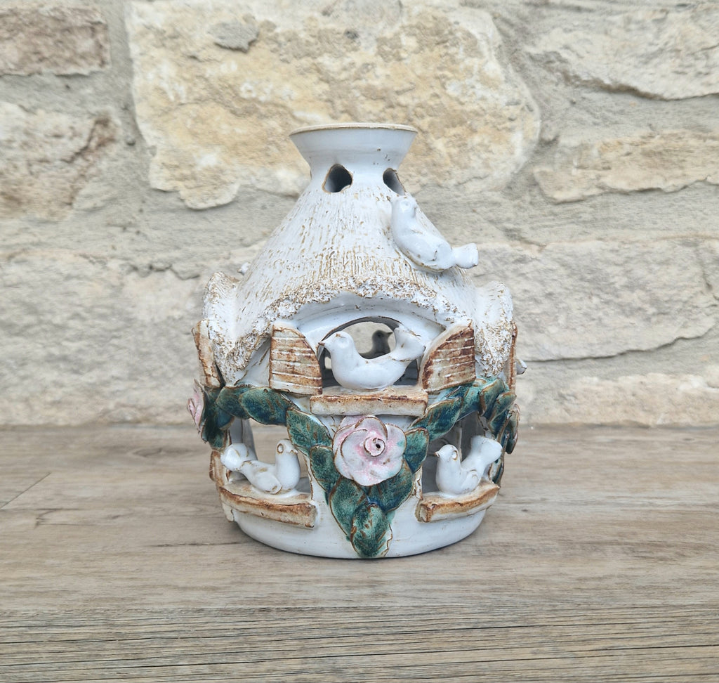 Vintage Pottery Large Bird House Essential oil Diffuser Handmade Pottery Ark Pottery Made England Heavy 1kg 135grams Dove Cote Bird House