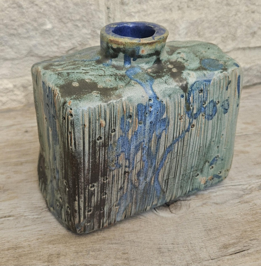 Mcm Vase Dripware Ceramic Blue Decorative Stoneware Berachah Pottery Devon England 14cm X 14cm