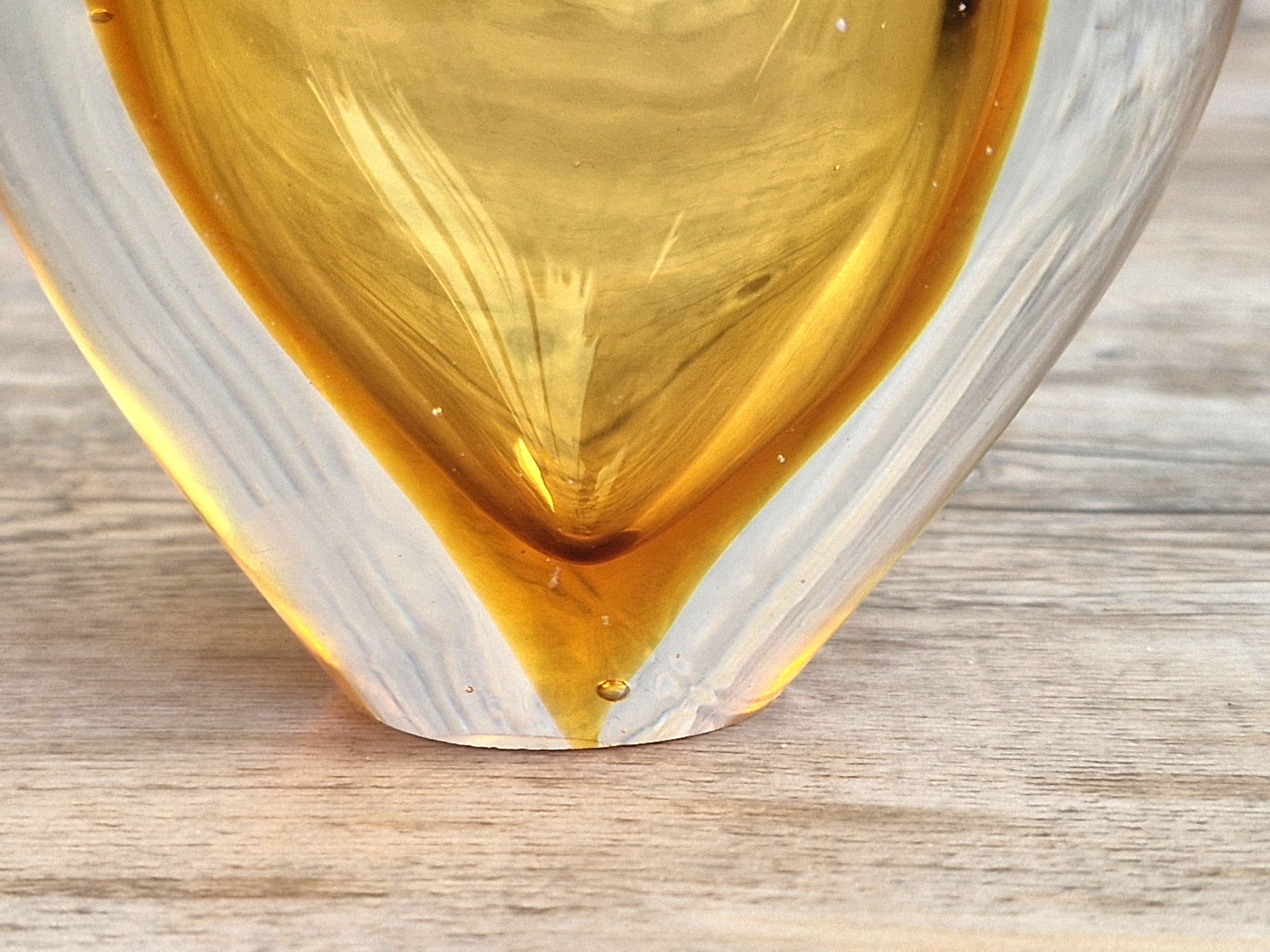 Vintage Mid Century Murano Sommerso Amber Art Glass Heart Vase Paperweight Seguso Sculptural Decor