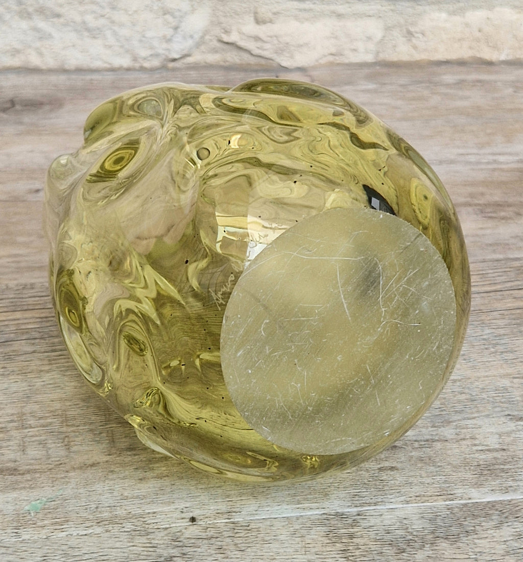 Murano Burri Glass Asymetrical Vase Light Olive Green Heavy Textured Vintage