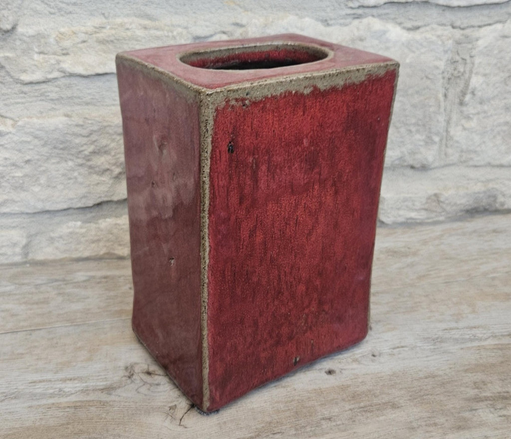Mcm Habitat Rectangular Redware Glazed Chimney Vase Stoneware 19cm Tall