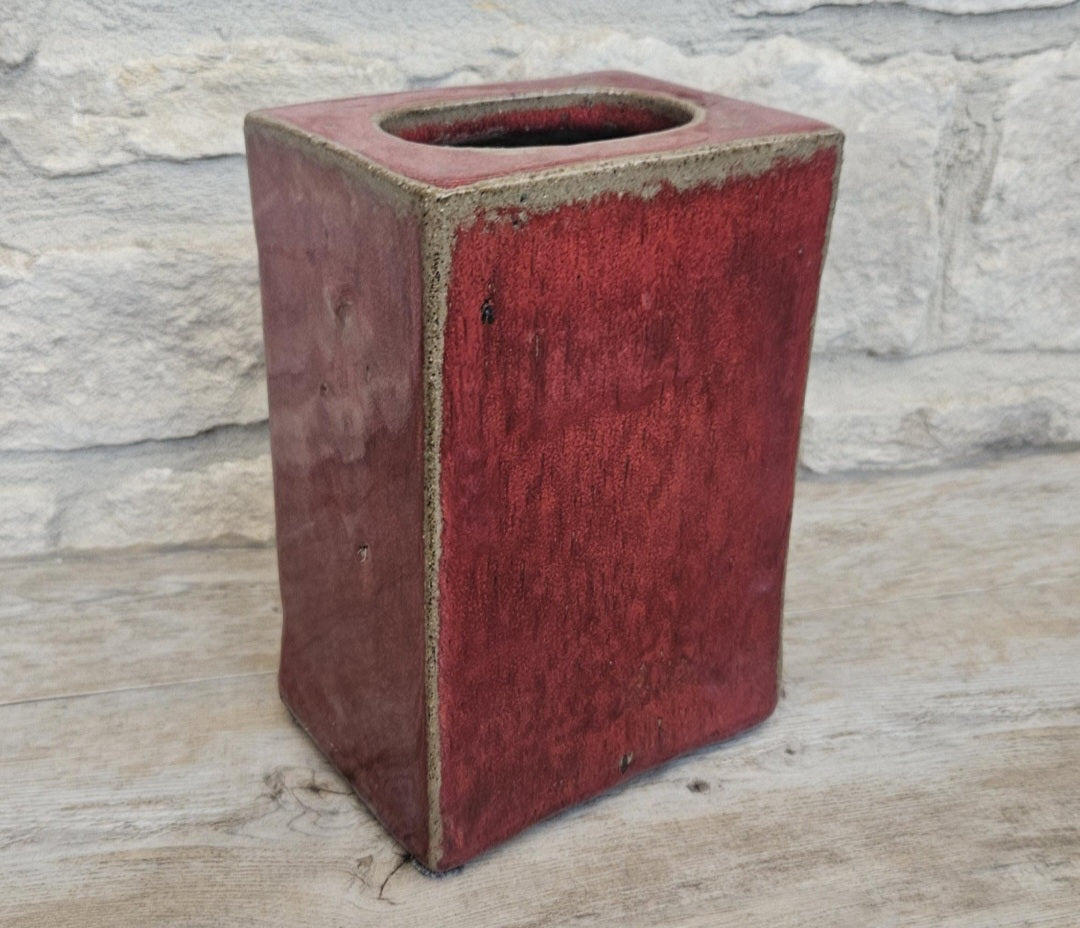 Mcm Habitat Rectangular Redware Glazed Chimney Vase Stoneware 19cm Tall