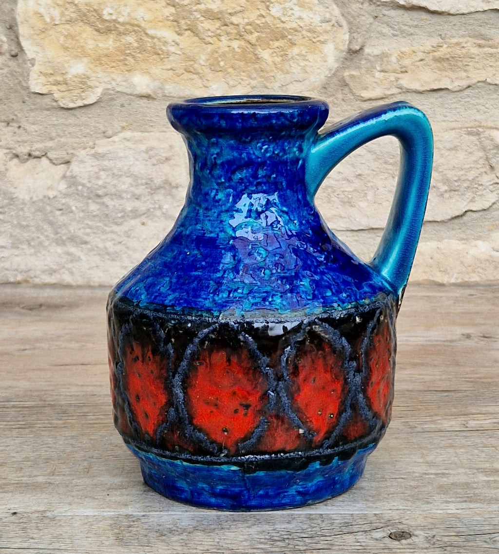 Bay Keramik West German Fat Lava Pottery Jug Vase Mid-Century Bright Blue Vintage