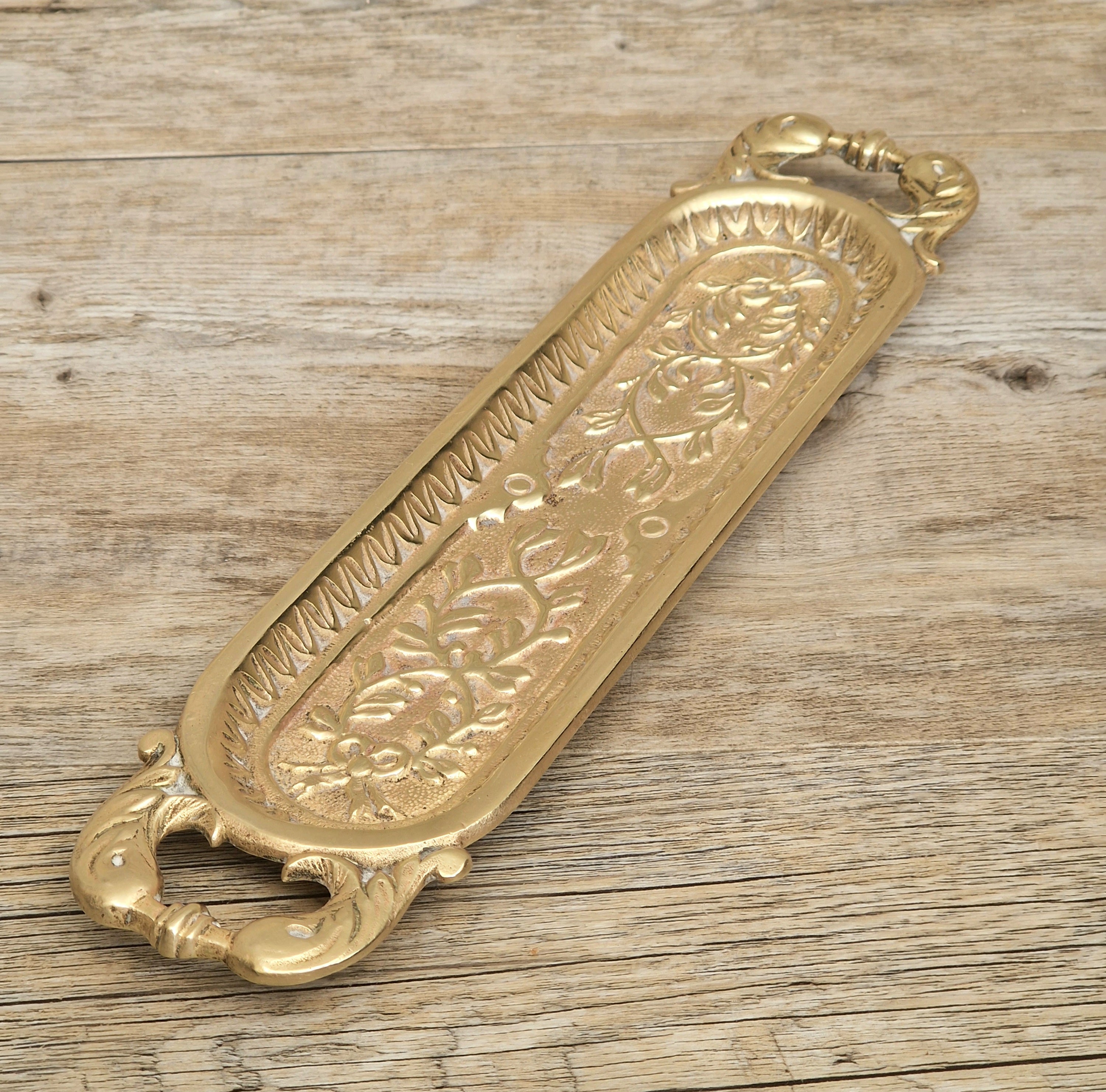 Antique French Cast Brass Pen Tray DL Déposé Ornate Rococo Desk Organizer Tidy 1890
